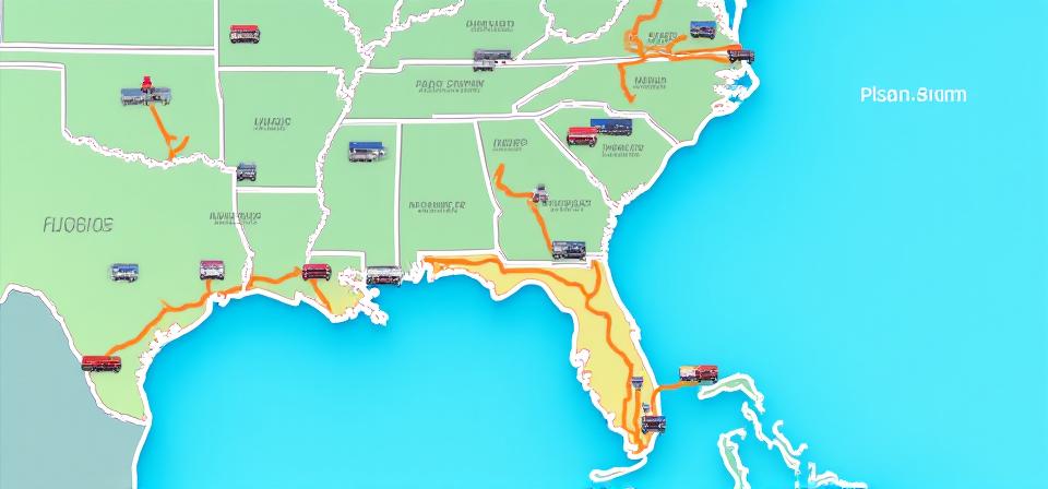 Southeast US logistics network coverage map for BAOS Supply Chain
